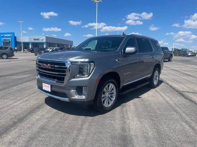 2021 GMC Yukon SLT in Satin Steel Metallic — front three-quarter view