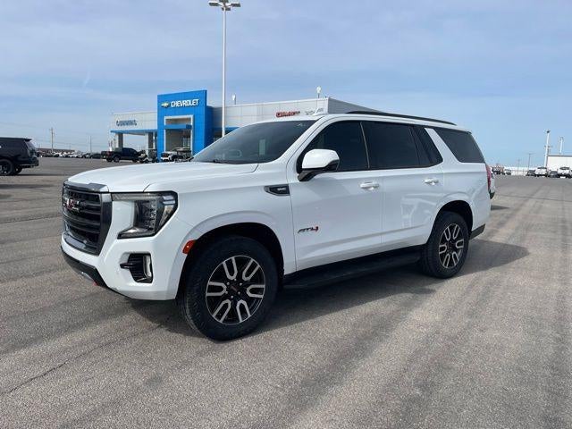 2023 GMC Yukon AT4 in Summit White — front three-quarter view